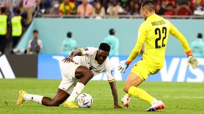 Portugal's Diogo Costa in action with Ghana's Inaki Williams. (REUTERS)