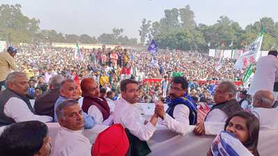 RLD president Jayant Choudhary and Azad Samaj Party chief Chandrashekhar Azad at their joint rally in Khatauli. (HT photo) RLD president Jayant Choudhary and Azad Samaj Party chief Chandrashekhar Azad at their joint rally in Khatauli. (HT photo)