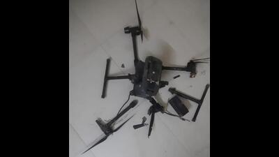 The Border Security Force recovered a quadcopter, DJI Matrice 300 RTK (Chinese drone), in a partially damaged condition near Daoke village, 34km from Amritsar, on Saturday. (HT Photo)