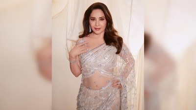 Madhuri Dixit's gorgeous saree is from the collection of the luxury designer house of Falguni Shane Peacock. (Instagram/@stylebyami) Madhuri Dixit's gorgeous saree is from the collection of the luxury designer house of Falguni Shane Peacock. (Instagram/@stylebyami)