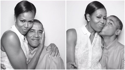 Michelle Obama and Barack Obama share candid poses in an adorable collage. (Instagram) Michelle Obama and Barack Obama share candid poses in an adorable collage. (Instagram)