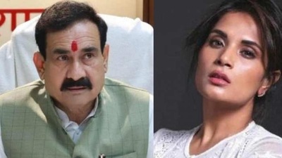 Madhya Pradesh home minister Narottam Mishra and actor Richa Chadha. Madhya Pradesh home minister Narottam Mishra and actor Richa Chadha.