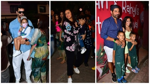 Angad Bedi with Mehr, Neha Dhupia with Guriq, Shabbir Ahluwalia with family at Riaan's birthday bash. (Varinder Chawla) Angad Bedi with Mehr, Neha Dhupia with Guriq, Shabbir Ahluwalia with family at Riaan's birthday bash. (Varinder Chawla)