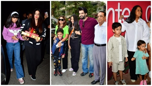Aaradhya and Aishwarya, Maniesh Paul with family and Arpita Khan with kids at Riaan's birthday bash. (Varinder Chawla) Aaradhya and Aishwarya, Maniesh Paul with family and Arpita Khan with kids at Riaan's birthday bash. (Varinder Chawla)