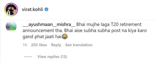 Comments on Virat Kohli's Instagram post