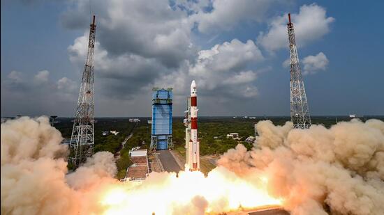 PSLV-C54 takes off from Satish Dhawan Space Centre in Sriharikota on Saturday. (PTI)