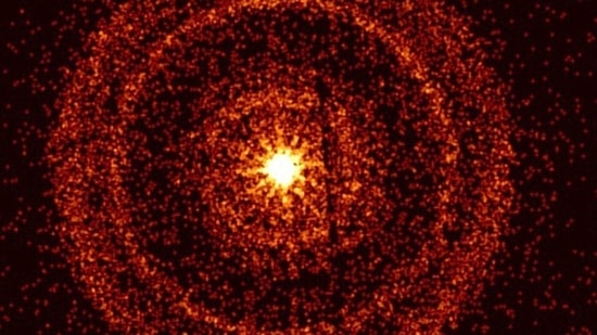 TOPSHOT - This picture provided by NASA on October 14, 2022 shows the Swift�s X-Ray Telescope capturing the afterglow of GRB 221009A about an hour after it was first detected. (AFP)