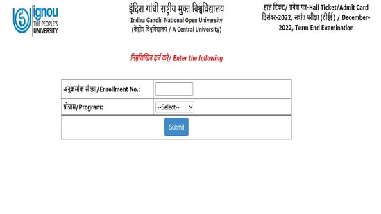 IGNOU TEE December Hall Ticket 2022 released at ignou.ac.in, download link here 