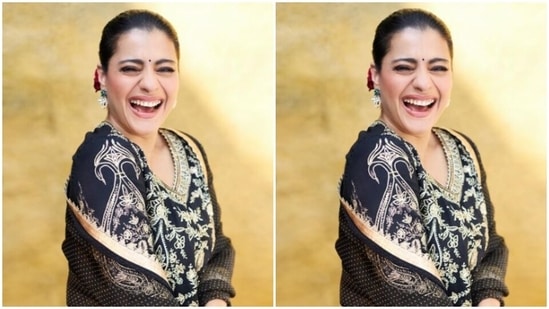 Kajol further teamed her salwar with a pair of black ethnic trousers with wide legs, decorated in golden zari details. In a black satin dupatta with golden zari borders, she completed her look.(Instagram/@kajol)