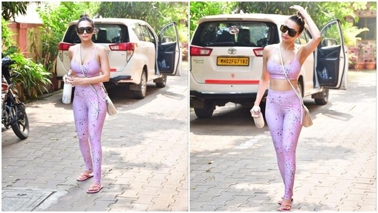 Malaika Arora kickstarts Saturday workout in pink athleisure, sets fashion goals(HT Photos/Varinder Chawla)