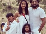 Allu Arjun with wife Sneha Reddy and kids Arha and Ayaan during a recent holiday (left); the actor with his family during a long drive (right). Allu Arjun with wife Sneha Reddy and kids Arha and Ayaan during a recent holiday (left); the actor with his family during a long drive (right).