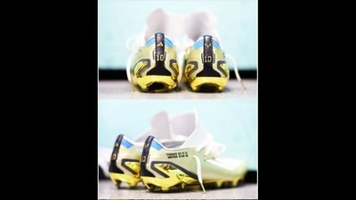 Lionel Messi's FIFA 2022 boots with his sons' names and birth dates. (Instagram/@championsleague) Lionel Messi's FIFA 2022 boots with his sons' names and birth dates. (Instagram/@championsleague)