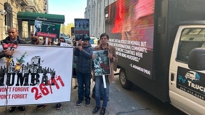 Indian-Americans and South Asian diaspora protest in New York in the United States on the 14th anniversary of the Mumbai terror attack. (ANI)