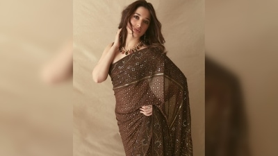 Tamannaah Bhatia added a contemporary touch to her look by teaming her saree with a multi-tourmaline necklace. (Instagram/@stylebyami) Tamannaah Bhatia added a contemporary touch to her look by teaming her saree with a multi-tourmaline necklace. (Instagram/@stylebyami)