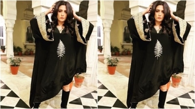 The dress also came with intricate details in gold resham threads at the sleeves, neckline and at the borders. (Instagram/@minimathur) The dress also came with intricate details in gold resham threads at the sleeves, neckline and at the borders. (Instagram/@minimathur)