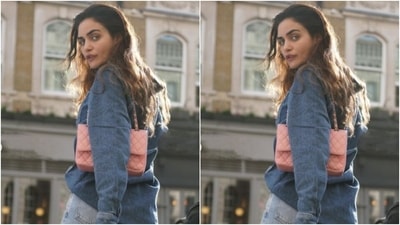 Gabriella picked a blue denim shirt and a pair of pastel blue distressed denims, and added a mini pastel pink sling bag to her look. (Instagram/@gabriellademetriades) Gabriella picked a blue denim shirt and a pair of pastel blue distressed denims, and added a mini pastel pink sling bag to her look. (Instagram/@gabriellademetriades)