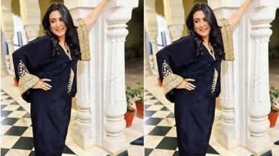 Mini’s kaftan dress featured a white thread embroidery detail at the middle of the dress. In knee-high black boots, Mini further accessorised her look for the day. (Instagram/@minimathur) Mini’s kaftan dress featured a white thread embroidery detail at the middle of the dress. In knee-high black boots, Mini further accessorised her look for the day. (Instagram/@minimathur)