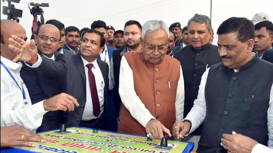 Nalanda, Nov 27 (ANI): Bihar Chief Minister Nitish Kumar at the launch of the Ganga Water Supply Scheme, at Rajgir, in Nalanda on Sunday. (ANI Photo) (Pappi Sharma) Nalanda, Nov 27 (ANI): Bihar Chief Minister Nitish Kumar at the launch of the Ganga Water Supply Scheme, at Rajgir, in Nalanda on Sunday. (ANI Photo) (Pappi Sharma)