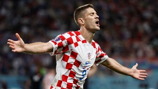 Croatia's Andrej Kramaric celebrates scoring their first goal(REUTERS)