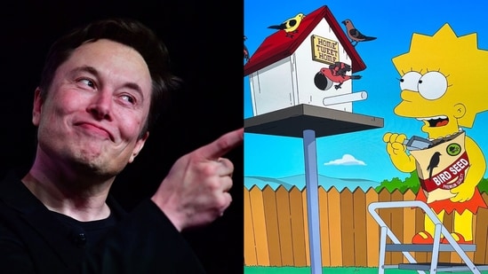 Twitter owner Elon Musk and snapshot of The Simpsons episode.