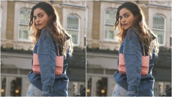 Gabriella picked a blue denim shirt and a pair of pastel blue distressed denims, and added a mini pastel pink sling bag to her look.(Instagram/@gabriellademetriades)