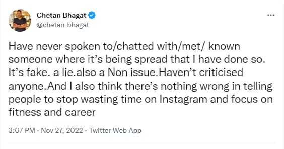 Chetan Bhagat defended himself in his latest tweet.