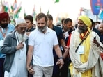 Congress leader Rahul Gandhi walks with the padayatris while participating in the party's Bharat Jodo Yatra, in Khandwa on Saturday. (ANI Photo) Congress leader Rahul Gandhi walks with the padayatris while participating in the party's Bharat Jodo Yatra, in Khandwa on Saturday. (ANI Photo)