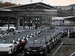 Cars are parked on the Sochaux Stellantis car plant parking in Sochaux, eastern France. Cars are parked on the Sochaux Stellantis car plant parking in Sochaux, eastern France.