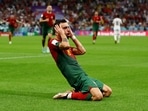 FIFA World Cup 2022: Portugal's Bruno Fernandes celebrates scoring their second goal.