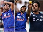 India pacers Prasidh Krishna, Jasprit Bumrah, Shardul Thakur, and Yash Dayal India pacers Prasidh Krishna, Jasprit Bumrah, Shardul Thakur, and Yash Dayal