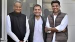 Congress leader Rahul Gandhi with Rajasthan chief minister Ashok Gehlot (left) and former state party president Sachin Pilot in December 2018. (PTI File Photo)