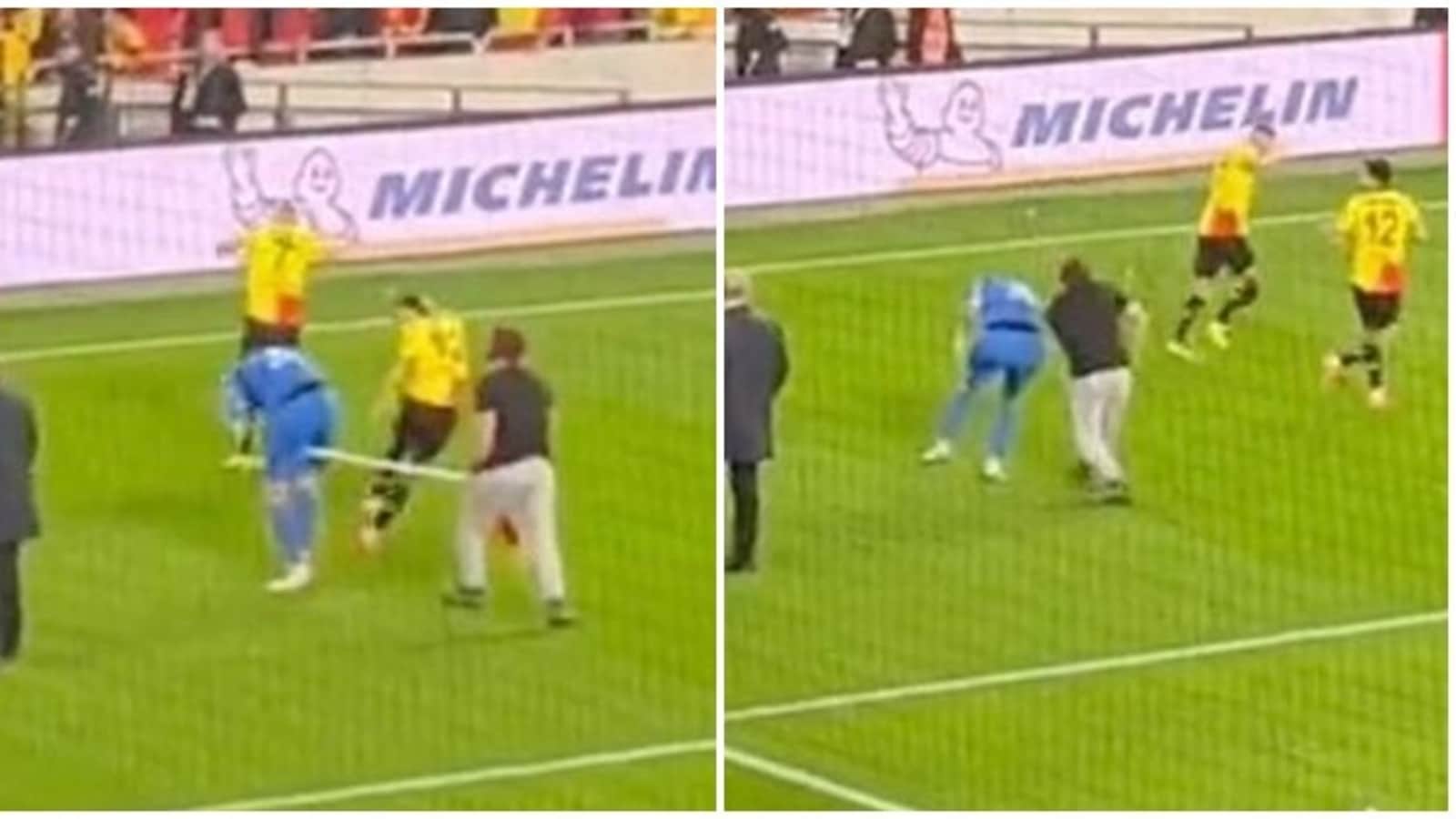 Watch: Fan attacks goalkeeper with corner flag during live match in Turkey, suffers hemorrhage
