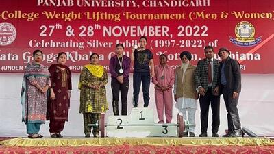 In the 55kg category, player Simran from Khalsa College for Women, Ludhiana, bagged the first position in the Inter-College Weightlifting tournament. (HT PHOTO)