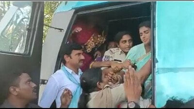 YSR Telangana party president YS Sharmila asked why the police took her into custody instead of taking action against those who burnt her bus. (Screengrab) YSR Telangana party president YS Sharmila asked why the police took her into custody instead of taking action against those who burnt her bus. (Screengrab)
