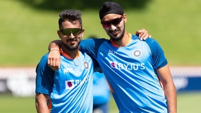 India pacers Arshdeep Singh and Umran Malik during a practice session (BCCI Twitter) India pacers Arshdeep Singh and Umran Malik during a practice session (BCCI Twitter)