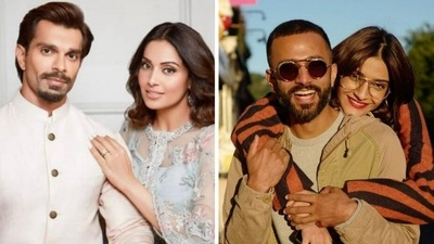 Bipasha Basu and Karan Singh Grover get surprise for daughter Devi from Sonam Kapoor and Anand Ahuja. Bipasha Basu and Karan Singh Grover get surprise for daughter Devi from Sonam Kapoor and Anand Ahuja.