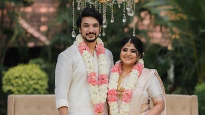Gautham Karthik, Manjima Mohan at their wedding ceremony in Chennai.