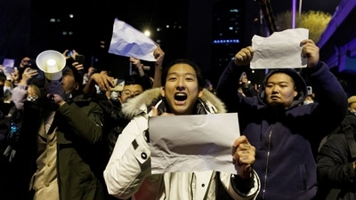 A journalist was “beaten and kicked” by police during Covid-19 protests in China, the Press Association reported, citing the broadcaster. (REUTERS)