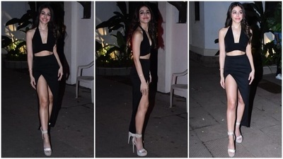 Alaya F stuns at her birthday party in all-black halter crop top and bodycon skirt. (HT Photo/Varinder Chawla) Alaya F stuns at her birthday party in all-black halter crop top and bodycon skirt. (HT Photo/Varinder Chawla)