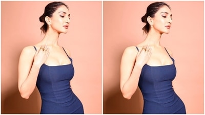 In the end, Vaani chose black winged eyeliner, mascara on the lashes, shimmering pink eye shadow, glossy baby pink lip shade, darkened brows, blushed cheeks, beaming highlighter and sharp contouring for the glam picks. (Instagram)