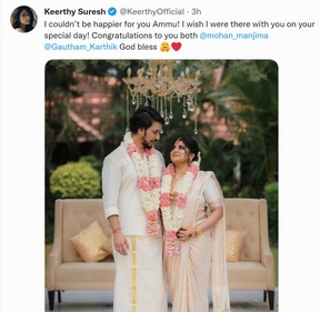 Keerthy Suresh's twitter post.
