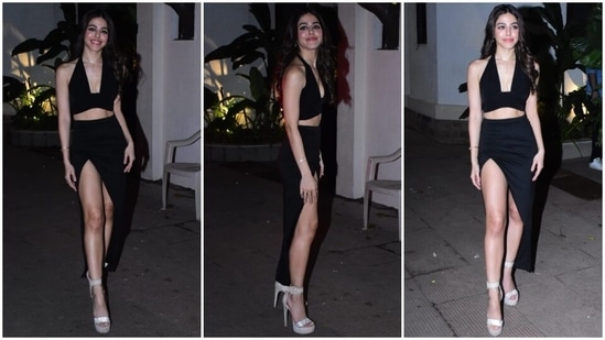 Alaya F stuns at her birthday party in all-black halter crop top and bodycon skirt. (HT Photo/Varinder Chawla)