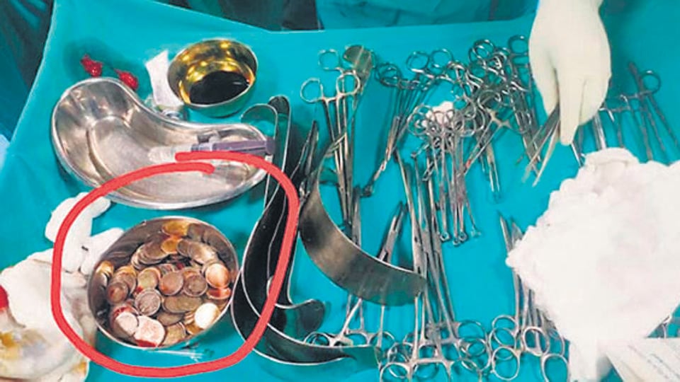The coins, worth ₹462, weighed 1.5 kilograms in total. (HT Photo) The coins, worth ₹462, weighed 1.5 kilograms in total. (HT Photo)