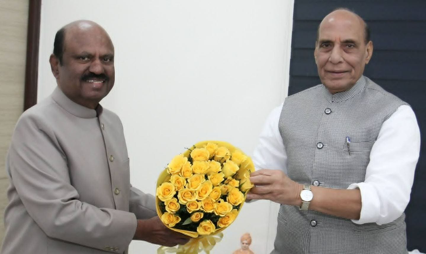 The Governor of West Bengal, CV Ananda Bose called on Defence Minister Rajnath Singh in New Delhi today. (ANI)