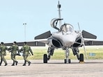 IAF pilots after flying the first batch of five Rafale aircraft during its induction ceremony, in Ambala, Haryana, on Sept. 10, 2020. (Representational iamge) IAF pilots after flying the first batch of five Rafale aircraft during its induction ceremony, in Ambala, Haryana, on Sept. 10, 2020. (Representational iamge)