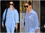 Deepika Padukone's comfy airport fashion in a chic oversized shirt and pants. Deepika Padukone's comfy airport fashion in a chic oversized shirt and pants.