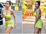 Malaika Arora's sartorial game is not limited to the red carpet or star-studded events. The star wows her fans every time she enjoys casual outings in Mumbai. Her gym fashion picks are the most talked about, and that too for good reason. The star's collection is full of trendy fits featuring printed tights, one-shoulders sports bras, cut-out leggings, fitted crop tops, and more.(HT Photo/Varinder Chawla)