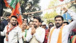 Union minister of information and broadcasting Anurag Thakur campaigns in Preet Vihar on Thursday. (HT Photo) Union minister of information and broadcasting Anurag Thakur campaigns in Preet Vihar on Thursday. (HT Photo)