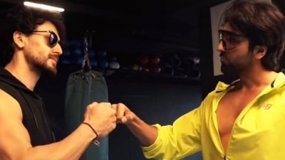 Ayushmann Khurrana fights with Tiger Shroff. Ayushmann Khurrana fights with Tiger Shroff.