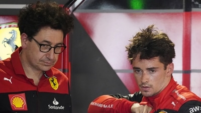 Ferrari driver Charles Leclerc of Monaco speaks with Ferrari team principal Mattia Binotto following the first practice session for the Formula One Miami Grand Prix (AP) Ferrari driver Charles Leclerc of Monaco speaks with Ferrari team principal Mattia Binotto following the first practice session for the Formula One Miami Grand Prix (AP)